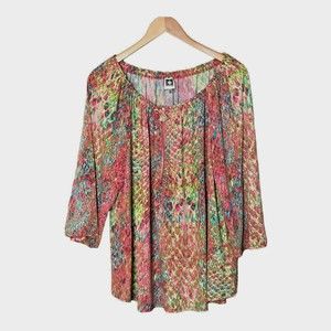 Anne Klein Tunic Top Multicolored Half Zip Womens XL Stretch Fabric 3/4 Sleeve